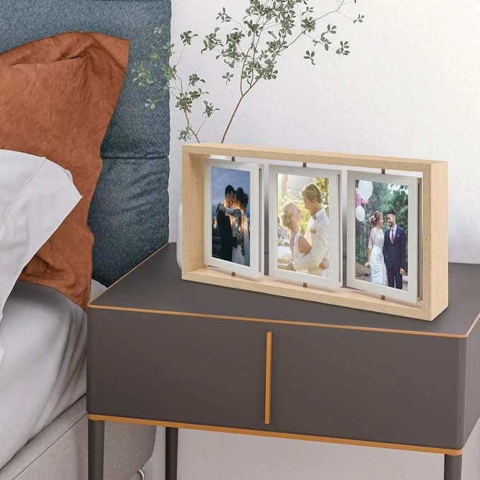 ZEEYUAN 4x6 Rotating Picture Frame Rustic Double Side Family Photo Frame, 4x6 Floating Wooden Picture Frame Vertical Collage Photo frame for Tabletop Display