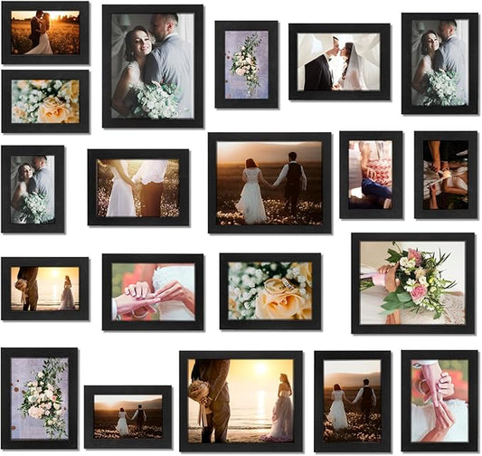 Namalu 20 Pcs Gallery Wall Frames Set Rustic Picture Frames Collage Assorted Photo Wall Decor Pack for Hanging or Tabletop Display Multi Sizes with 8 x 10, 5 x 7, 4 x 6 (Black)