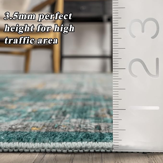 Living Room 9x12 Area Rugs - Large Boho Rugs for Living Room Stain Resistant Carpet Vintage Tribal Rugs for Bedroom Kitchen Bathroom with Non Slip Backing Home Decor Floor Decoration Mat 9x12 Teal