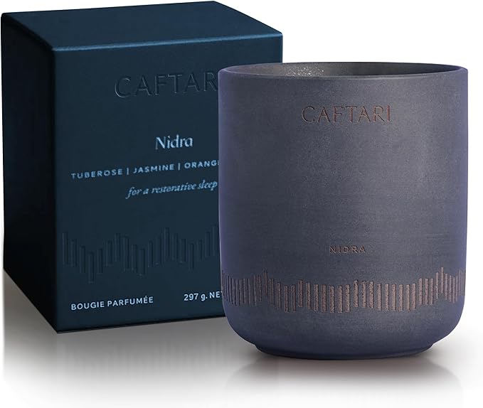 CAFTARI Luxury Aromatherapy Candle | Jasmine, Tuberose & Neroli Scented | 60 Hour Burn | Clean Coconut Soy Wax | Vegan, Gift-Ready Candle for Sleep & Home Spa Feel | Nidra