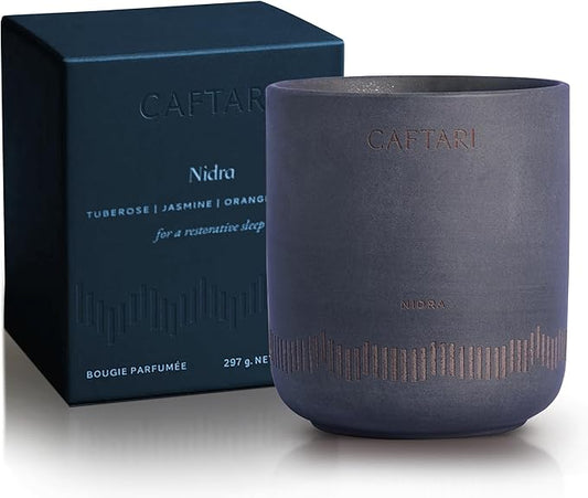 CAFTARI Luxury Aromatherapy Candle | Jasmine, Tuberose & Neroli Scented | 60 Hour Burn | Clean Coconut Soy Wax | Vegan, Gift-Ready Candle for Sleep & Home Spa Feel | Nidra