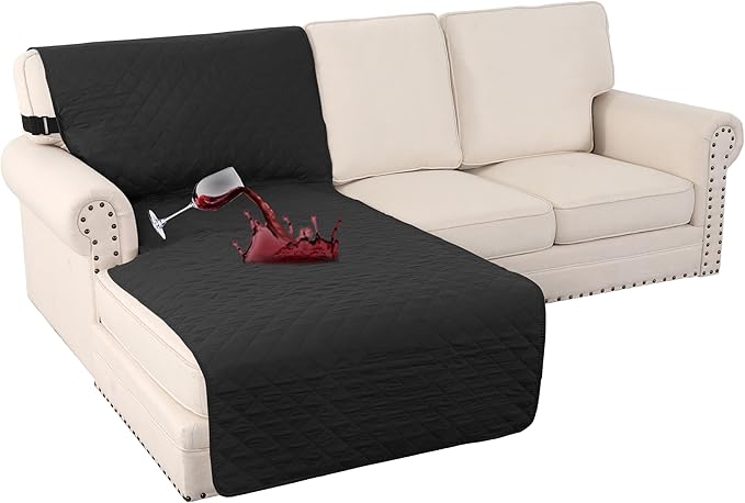 Turquoize 100% Waterproof Sofa Covers Chaise Lounge L Shape Sofa Protector Slip Cover Triple Non-Slip Sofa Slipcover for Chaise Sectional Couch Cover for Pets, Kids (Chaise, Black)