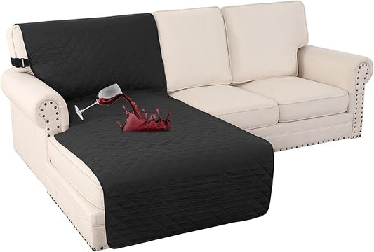 Turquoize 100% Waterproof Sofa Covers Chaise Lounge L Shape Sofa Protector Slip Cover Triple Non-Slip Sofa Slipcover for Chaise Sectional Couch Cover for Pets, Kids (Chaise, Black)