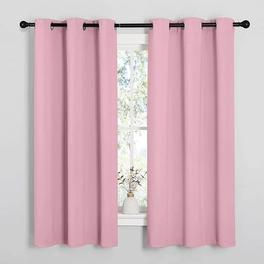 NICETOWN Window Curtain Panels, Thermal Insulated Solid Grommet Blackout Draperies/Drapes for Basement (Crystal Pink, 1 Pair, 34 by 54-inch)