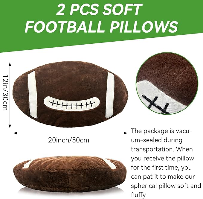 2 Pcs Football Pillow, Soft Football Plush Throw Pillows, Cute Football Decor for Couch Bedroom Game Day Party, Soft Fluffy Sports Decor Pillow, for Football Enthusiasts (20 Inch)