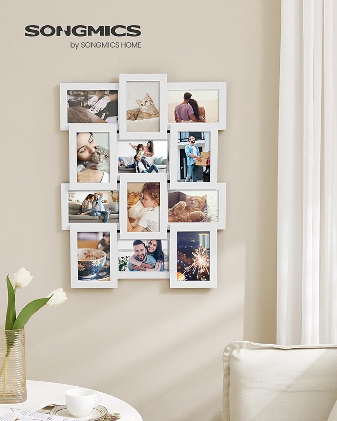 SONGMICS Collage Picture Frames, 4x6 for Wall Decor, Multi Family Photo for Gallery Decor, Hanging Display, Set of 12, Cloud White URPF026W01