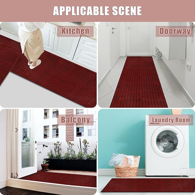 Runner Rug 3 ft x 6 ft Indoor/Outdoor Low Profile, Hallway, Kitchen, Patio, Deck Area, RV, Entryway, Garage, with Non-Slip Rubber Backing, Red with Black Stripe, Custom