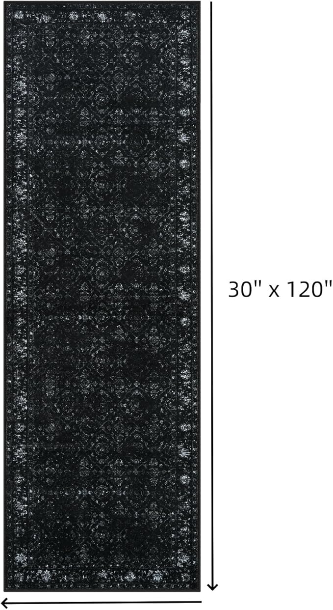 Hedlive Vintage Black Rug Runners for Hallways Non Slip, 2.6x10 Washable Long Runner Rug for Entryway, Ultra-Thin Soft Runner Carpet for Kitchen Bedroom Bathroom (2'6"x10', Black)