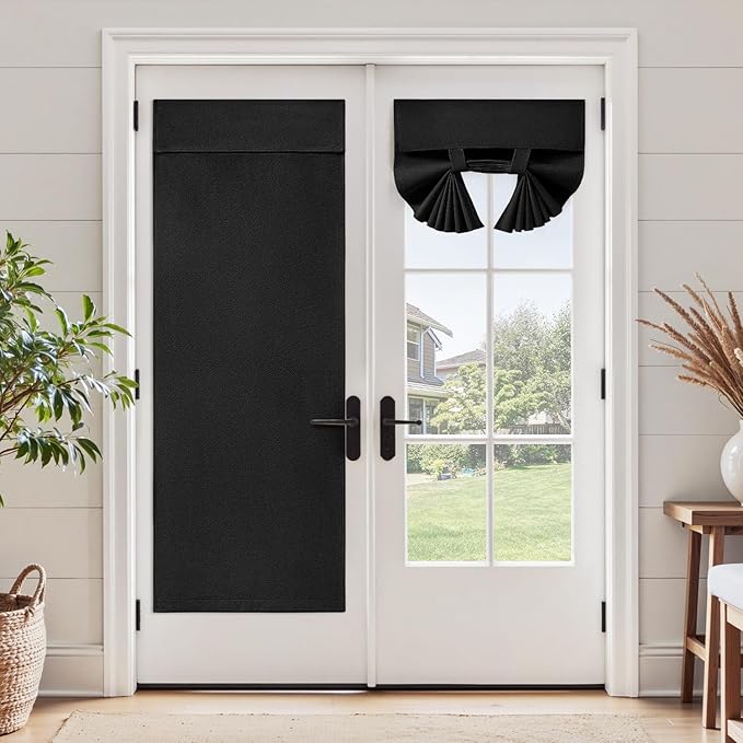 HOMEIDEAS Classroom 100% Linen Blackout French Door Curtains, Classroom Door Window Cover, Privacy Shades Thermal Insulated Small Window Covering, 1 Panel, W8 X L36 Inch, Black