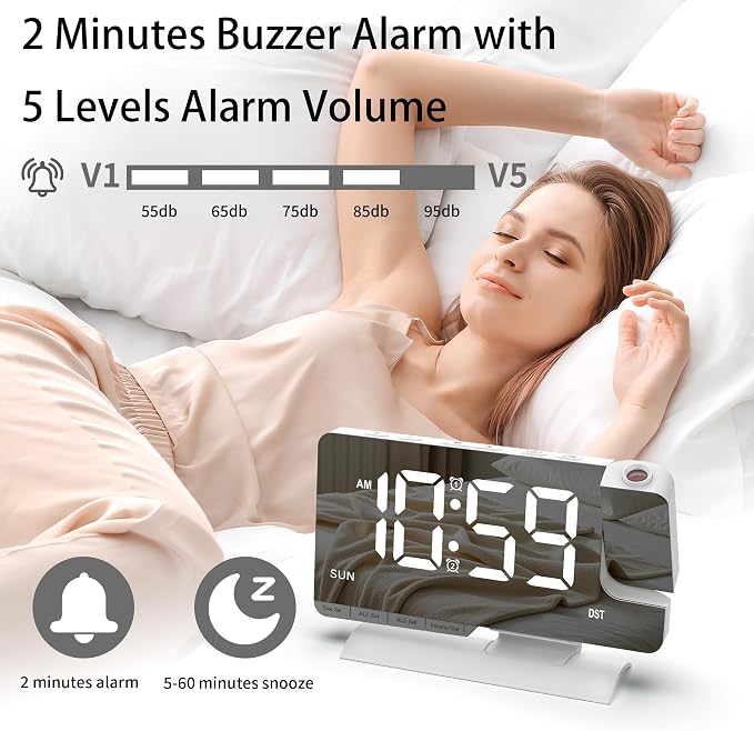 Lamisola Projection Alarm Clock for Bedroom Ceiling, White Digital Clock - Image 5