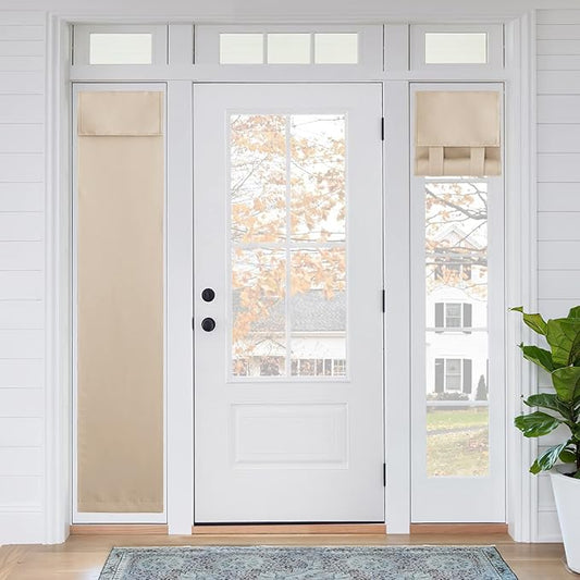 RYB HOME Blackout French Door Curtain - Privacy Thermal Insulated Window Shades for Patio Kitchen Front Entry Back Door Glass Window, Self Adhesive No Drill, 1 Panel, 12" W x 69" L, Biscotti Beige