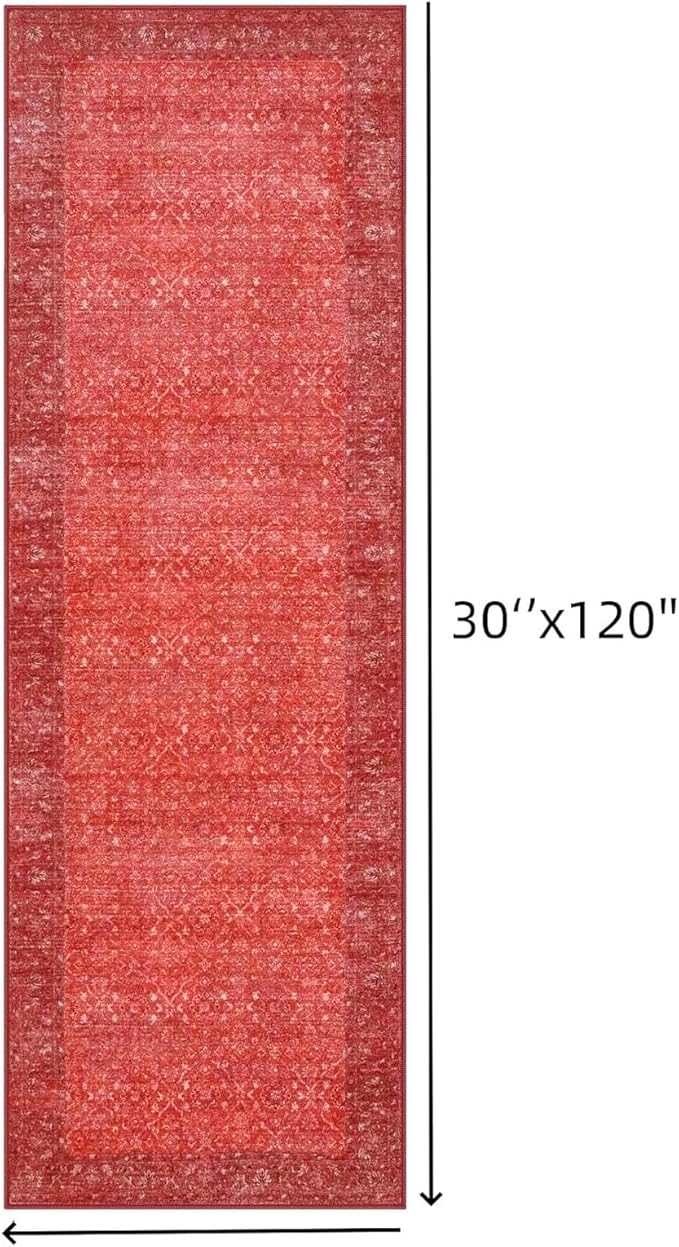 Hedlive Red Runners for Hallways,2.6x10 Washable Kitchen Rug Non Slip, Soft Low Pile Long Runner Rug for Hall Bedroom, Ultra-Thin Floor Carpet for Entryway Party Holiday Decor(2'6"x10', Red)