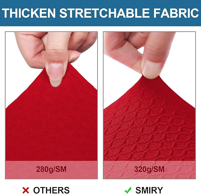 Smiry Waterproof Seat Covers for Dining Room Chairs Set of 8, Stretch Jacquard Removable Washable Chair Seat Slipcovers Protector, No Rear Covers, Red