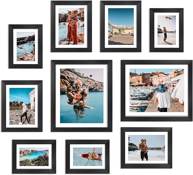Giftgarden Multi Black Picture Frames with Mat for Multiple Sizes Photos, Four 4x6, Four 5x7, Two 8x10 for Gallery Photo Frame Collage Wall or Tabletop Display, Assortment Pack of 10