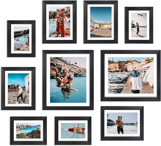 Giftgarden Multi Black Picture Frames with Mat for Multiple Sizes Photos, Four 4x6, Four 5x7, Two 8x10 for Gallery Photo Frame Collage Wall or Tabletop Display, Assortment Pack of 10