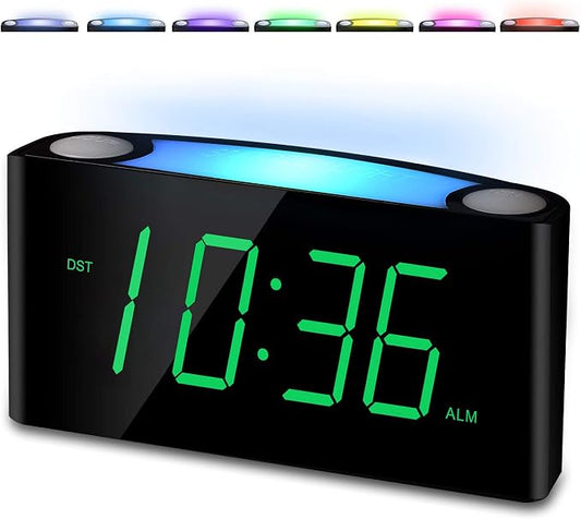 Alarm Clock for Bedroom, 7.5" Large Display LED Digital Clock with 7 Color Night Light,USB Phone Charger,Dimmer,Battery Backup,Easy to Set Loud Bedside Clock for Heavy Sleepers Adult Teen Kid Boy Girl by PPLEE