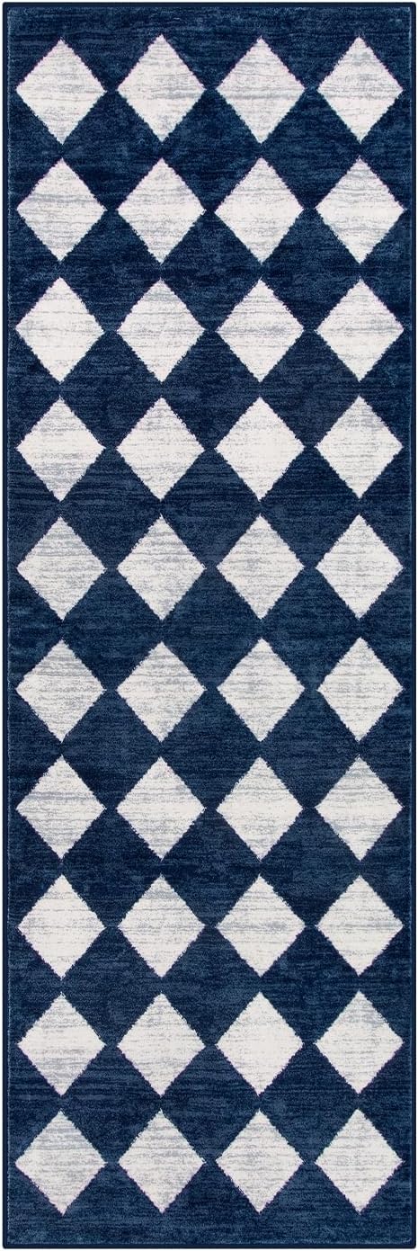 Lahome Zelie Checkered Washable Runner Rug,2x6 Rug Runners for Hallways Non Slip,Blue Kitchen Runner Rug,Moroccan Trellis Soft Low Pile Carpet Runners for Entryway Laundry Room Bathroom(2'x6',Blue)