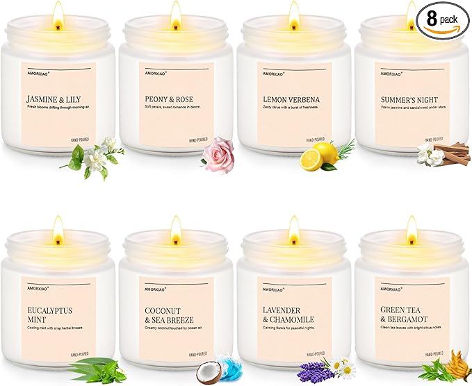 Scented Candles Gift Set, 8 Pack Soy Wax Candles for Home, Spring Summer Floral Fresh Aromatherapy Scents, Gifts for Women, Birthday