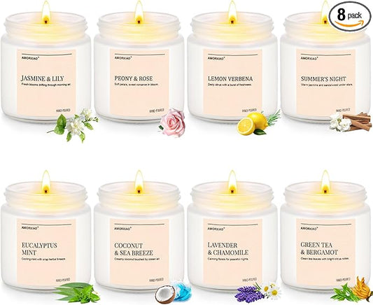 Scented Candles Gift Set, 8 Pack Soy Wax Candles for Home, Spring Summer Floral Fresh Aromatherapy Scents, Gifts for Women, Birthday