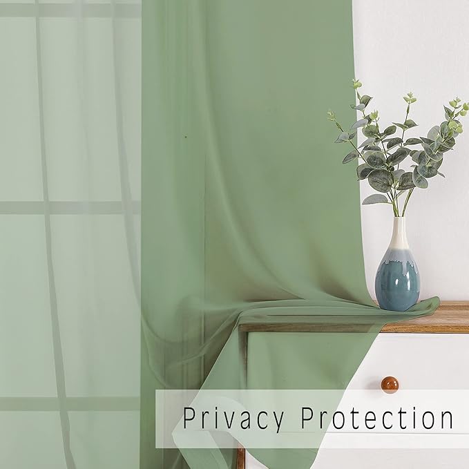 OWENIE Sage Green Sheer Curtains 96 Inches Long 2 Panels Set, Elegant Sheer Curtains for Bedroom Living Room, 2Pcs Each 42" W x 96" L,Total Wide 84 Inch, Sage Green
