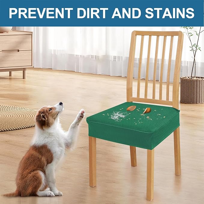 Smiry Waterproof Seat Covers for Dining Room Chairs Set of 4, Stretch Jacquard Removable Washable Chair Seat Slipcovers Protector, No Rear Covers, Chritsmas Green