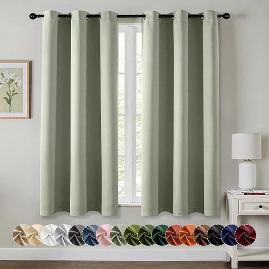 MIULEE Sage Green Blackout Curtains for Bedroom Living Room 40 Inches Long 2 Panels, Thermal Insulated Room Darkening Drapes Grommet Noise Reducing Light Blocking Window Treatments 40x40 Inch