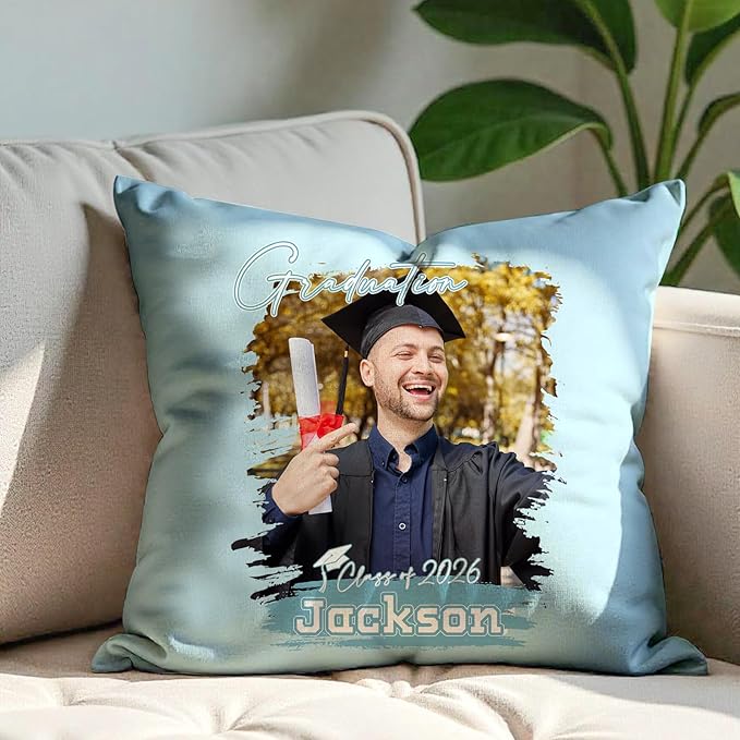 Custom Pillow with Picture & Text - Include Insert, Personalized Graduation Gifts for Class of 2026, Inspirational Souvenir Gifts for Senior College Masters