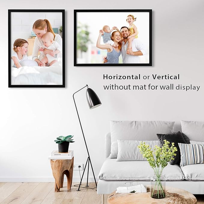 Egofine A2 Picture Frames Set of 2 Matted for A3 - Solid Wood Acrylic Plexiglass Front for Wall Mounting Hanging Vertically or Horizontally, Black - 16.5 x 23.4 in