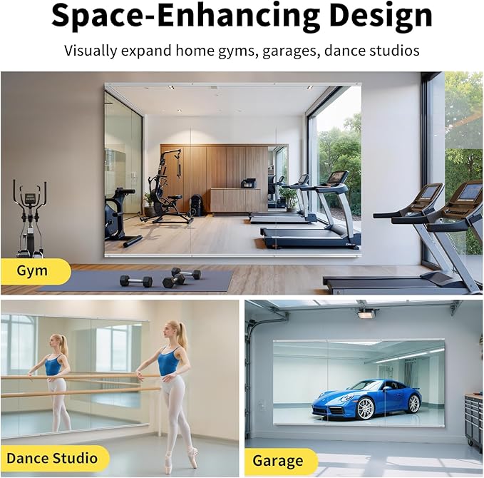 Home Gym Mirror - 80x40 Inch, 1PCS Frameless Tempered Glass Full Body Mirror for Wall Mount - Ideal for Yoga, Workout, Bedroom, Dance Studio (Silver)