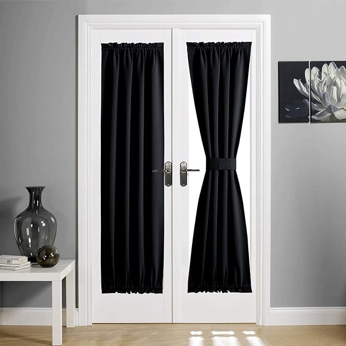 NICETOWN Blackout Curtain for French Door - Thermal Insulated Blackout Half Window Patio/Sliding Door Shade, Classroom Curtain Cover for Privacy, 1 Panel, 36W by 72L Inches, Black