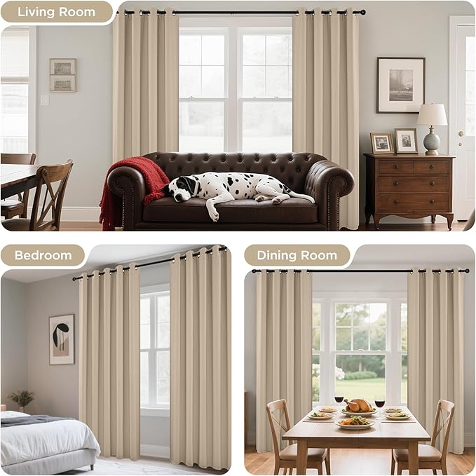 Joydeco Blackout Curtains 45 Inch Length 2 Panels Set, Thermal Insulated Long Curtains& Drapes 2 Burg, Room Darkening Grommet Drapes for Living Room Bedroom Window (W52 x L45 Inch, Light Beige)
