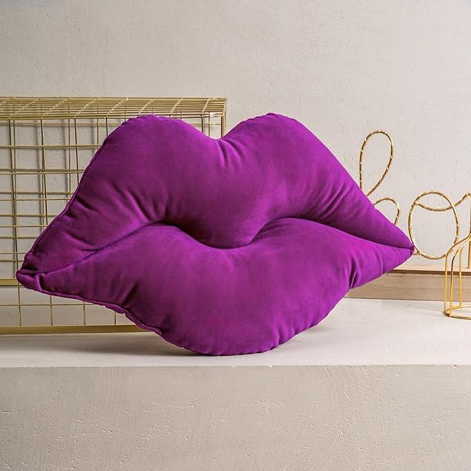 Ashler Lips Throw Pillows Smooth Soft Velvet Insert Included Cushion for Couch Bed Living Room, Purple, 24 X 12 inches