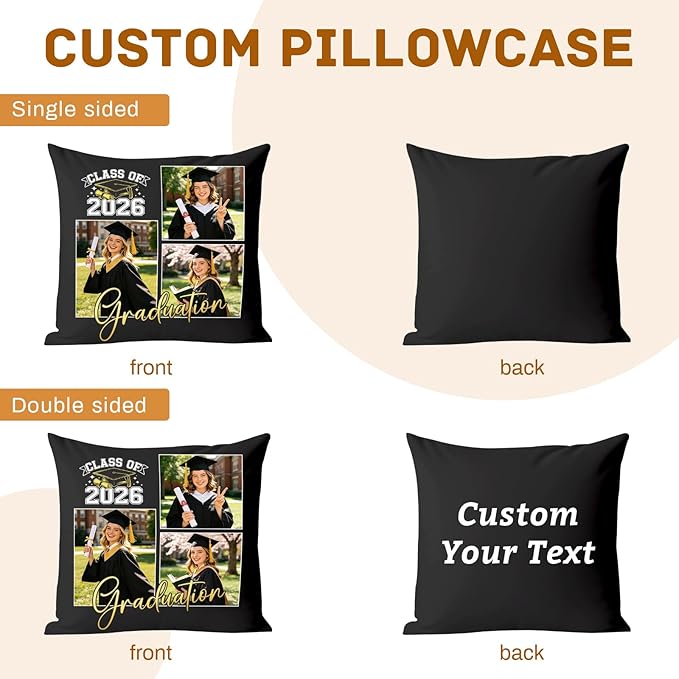 Custom Pillow with Picture & Text - Include Insert, Personalized Graduation Gifts for Class of 2026, Inspirational Souvenir Gifts for Senior College Masters