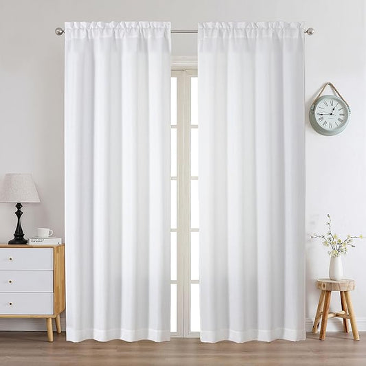 Chyhomenyc White Curtains 78 Inch Length 2 Panels Set, Faux Linen Textured Light Filtering Soft Airy Farmhouse Curtain Drapes for Living Room Bedroom, 40Wx78L