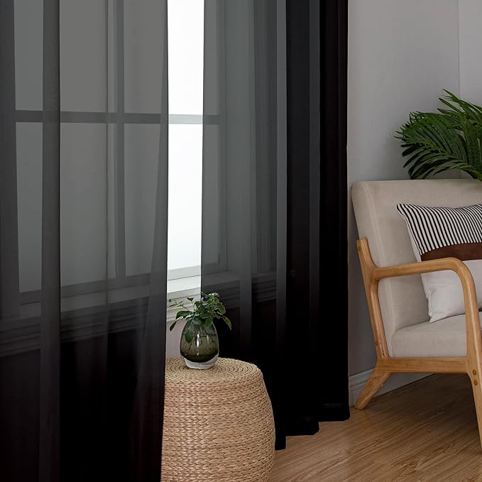 OWENIE Black Sheer Curtains, Sheer Curtains 78 inch Length 2 Panels Set, Rod Pocket Voile Fimly Sheer Drapes for Living Room/Bedroom, 2pcs, Each 42" W x 78" L, Black