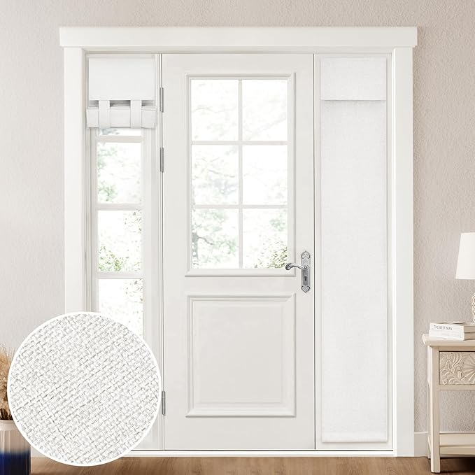 HOMEIDEAS 100% Linen Blackout Sidelight Curtains for Front Door, Side Door Window Curtains, Small Window,Thermal Insulated Covering, 1 Panel, W12 X L68 Inch, White