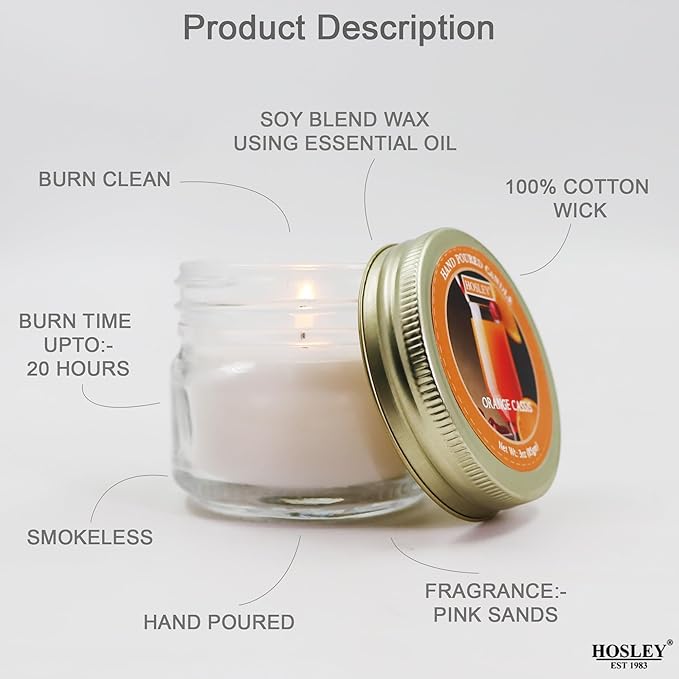 Hosley Jar Candle Orange Cassis Scented Classic 3oz Clear Glass Jar Single Wick Candle, Over Upto 20 Hours of Burn Time, Ideal for Creating Relaxing Ambience & Holiday Gifting