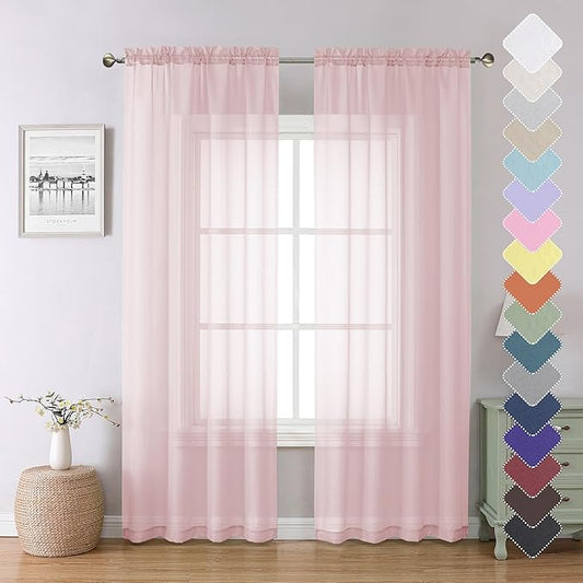 Lecloud Blush Pink Sheer Curtains 84 Inches Long 2 Panels Set, Light Filtering Window Curtains for Living Room Bedroom, Solid Voile French Door/Dining Room Drapes with Dual Rod Pocket, 40" W X 84" L