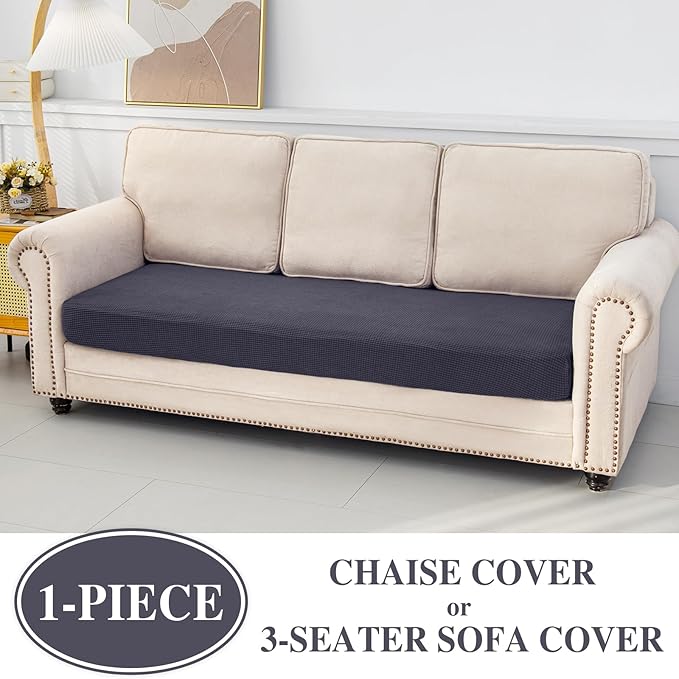 LA MEACK Chaise Couch Cushion Cover Washable Separate Seat Stretch Sectional Sofa Slipcover (1 Piece for Chaise or Sofa 3-Seater, Dark Grey)