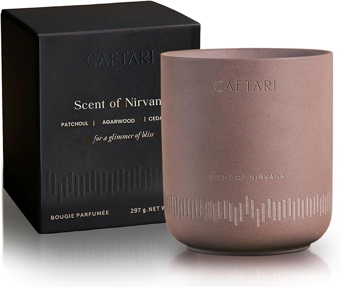 CAFTARI Luxury Aromatherapy Candle | Oudh, Cedarwood & Patchouli | 60 Hour Burn | Clean Coconut Soy Wax | Vegan, Gift-Ready Candle for Stress Relief, Home Spa Feel | Scent of Nirvana