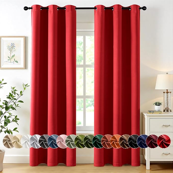 MIULEE Christmas Red Blackout Curtains for Bedroom Living Room 90 Inches Long 2 Panels, Thermal Insulated Room Darkening Drapes Grommet Noise Reducing Light Blocking Window Treatments 40x90 Inch