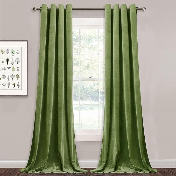 StangH Velvet Curtains 108 inches Long - Feel Soft Velvet Fabric Grommet Light Blocking Curtain Panels Extra Long Wall Backdrops Decoration for Living Room Hall, Grass Green, W52 x L108, 2 Panels