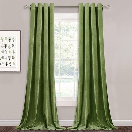 StangH Velvet Curtains 108 inches Long - Feel Soft Velvet Fabric Grommet Light Blocking Curtain Panels Extra Long Wall Backdrops Decoration for Living Room Hall, Grass Green, W52 x L108, 2 Panels