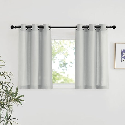NICETOWN Gray Linen Kitchen Window Curtains Over Sink, Grommet Thick Linen Gray Short Window Treatments Privacy Assured with Light Filtering for Bedroom/Bathroom, W34 x L36, 2 Panels