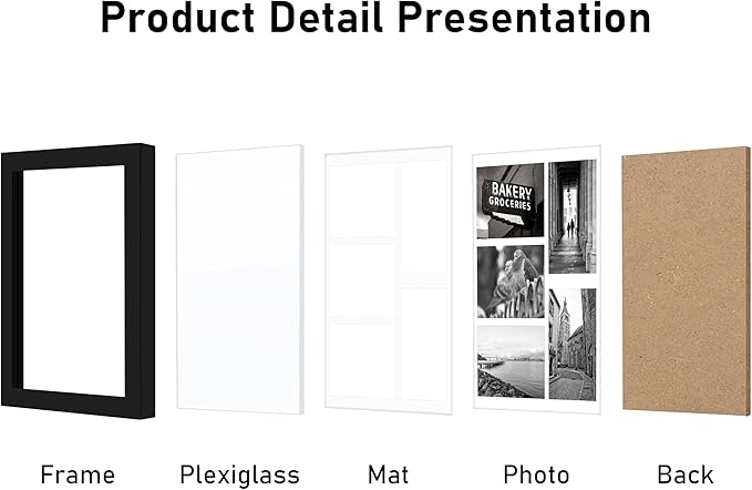 VIOLABBEY 11x14 Picture Frame, Fits Five 4x6 Photos with Mat or One 11x14 Picture without Mat for Wall or Tabletop, Black Collage Frame