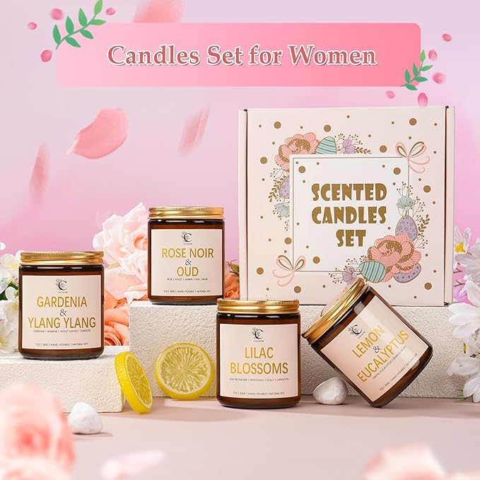 Lemon Eucalyptus Scented Candles for Home, Soy Wax Aromatherapy Candle for Bedroom Bath Birthday New Job House Warming Gifts for Women