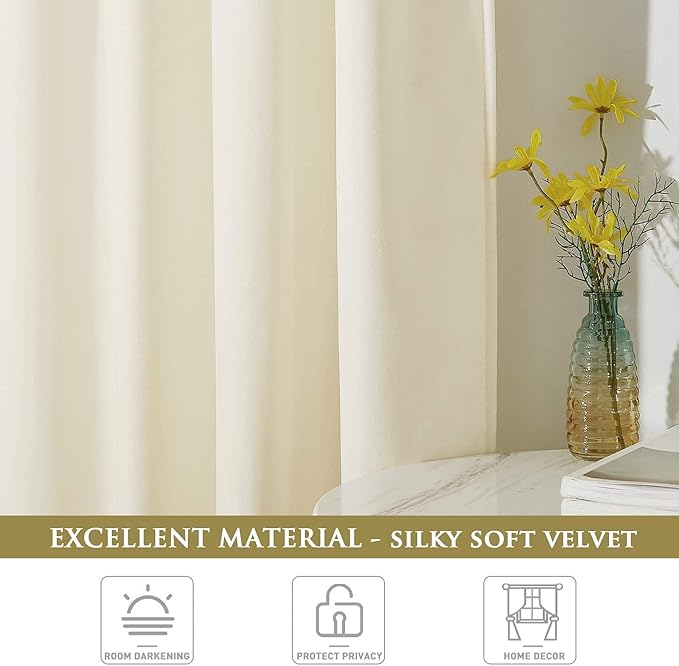 StangH Cream White Velvet Drapes - Half Blackout Extra Long Curtains for Sliding Door Thick Texture Thermal Privacy Grommet Curtains for Hotel Hospital Room Divider Used, Ivory, W52 x L108, 2 Panels