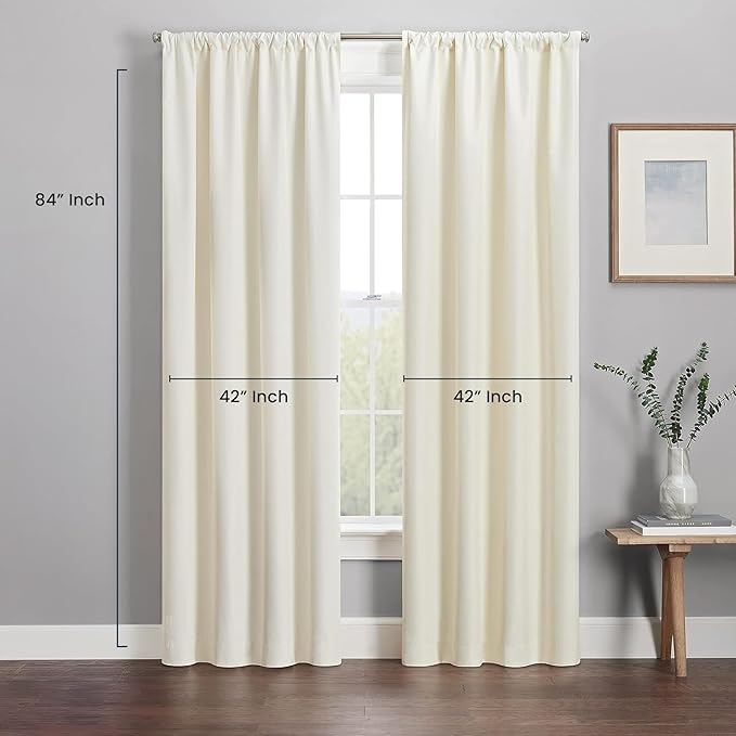Eclipse Kendall Modern Blackout Thermal Rod Pocket Window Curtain for Bedroom or Living Room (1 Panel), 42 X 84, Ivory