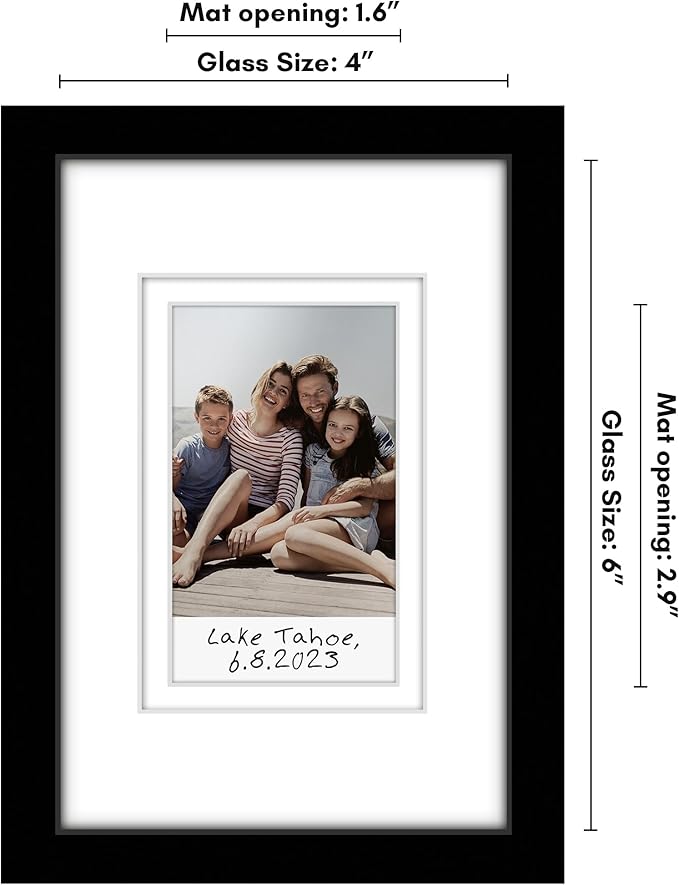 Americanflat 4x6 Picture Frame - Use as 2x3 Frame with Mat for Instant-Print Photos - Black Mini Picture Frames for Tabletop and Wall Display with Shatter-Resistant Glass