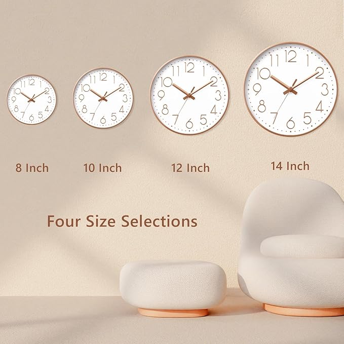 Wall Clock - 8 Inch Silent Non-Ticking Modern 3D Wall Clocks Battery Operated - Decorative Clock for Kitchen, Home Office, Bathroom, Bedroom(Rose Gold)